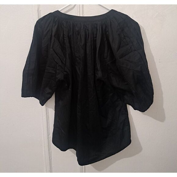 Diane Von Furstenberg Womens Small Baloon Puffer Sleeve Split Neck Top Black - Picture 5 of 7